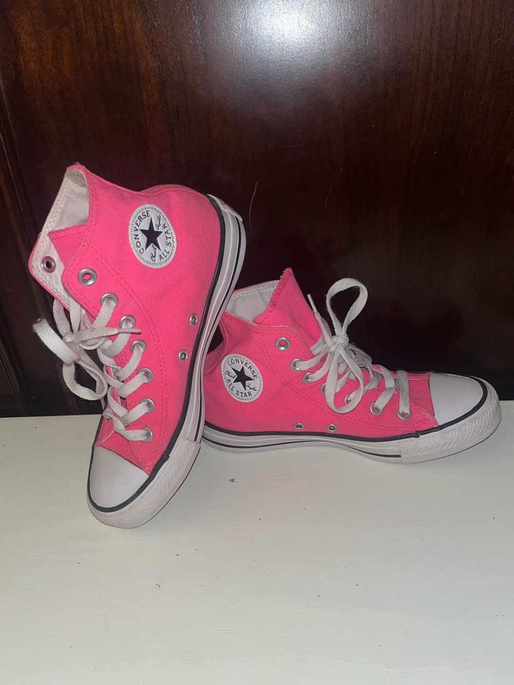 Converse High-Top Sneakers in Hot Pink and White